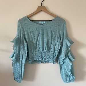 She and Sky Long Sleeve Top with Ruffle Sleeves